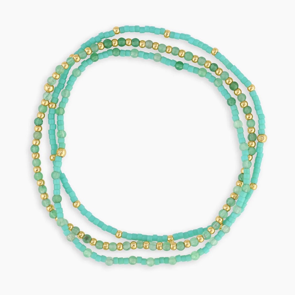 Gorjana poppy bracelet set (3), OS, EUC, aventurine, gold plated glass